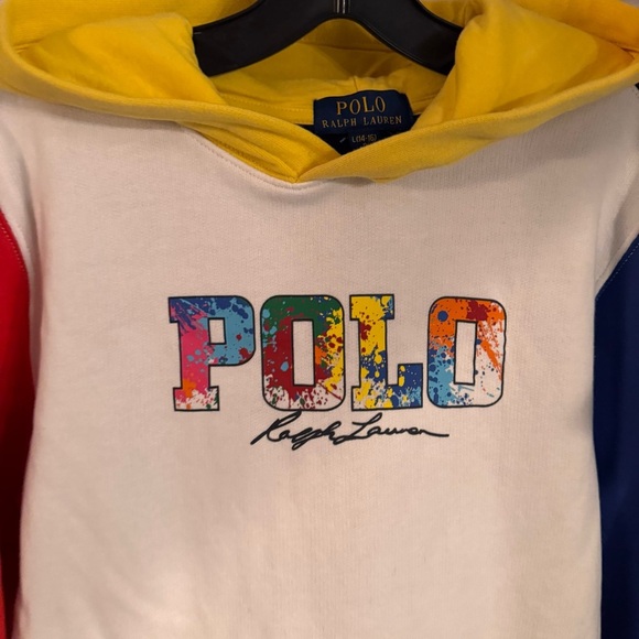 Polo Ralph Lauren Color Block Hoodie Unisex Size Large 14-16 Unique - Picture 4 of 9
